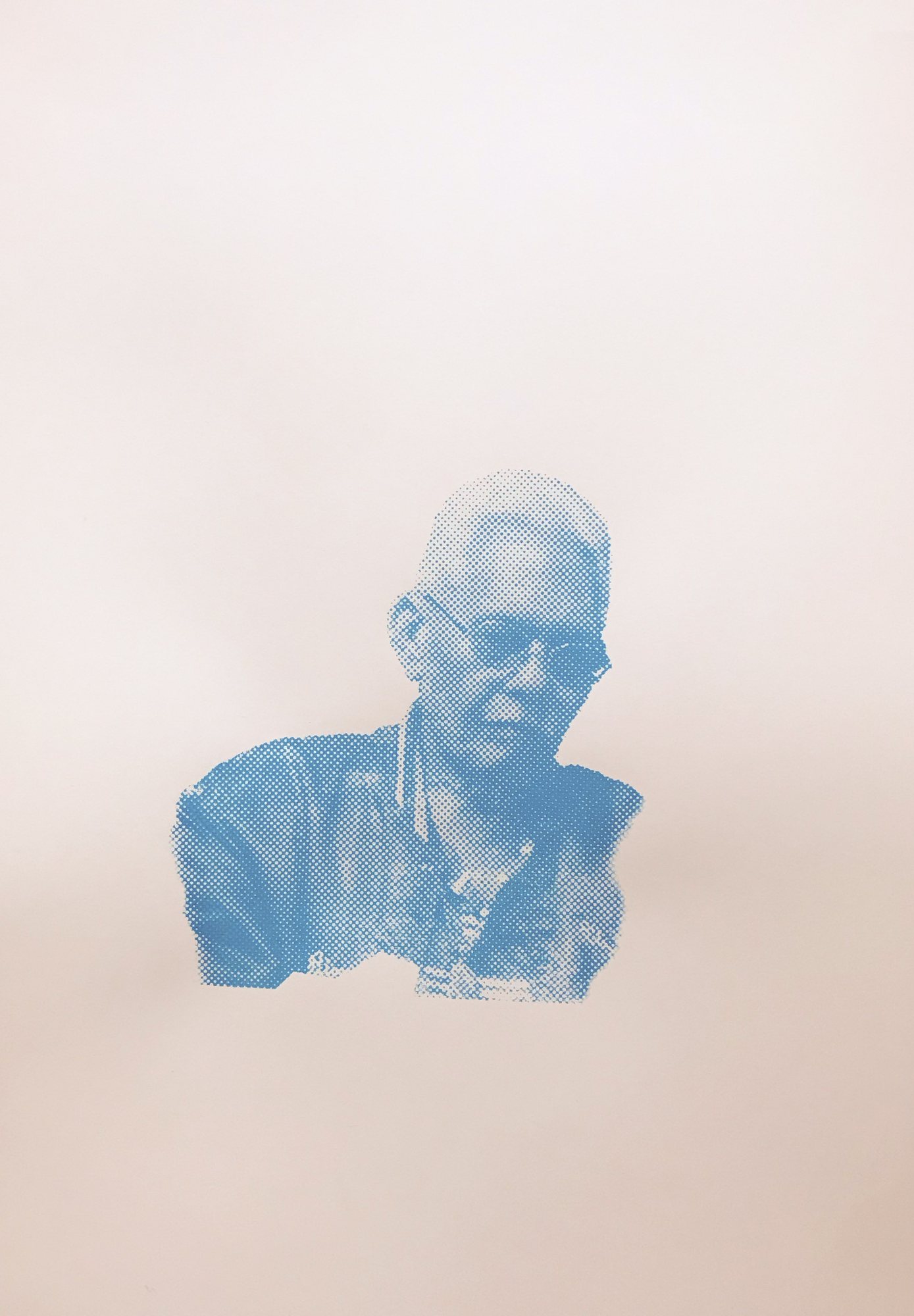 A finished print, portrait in blue