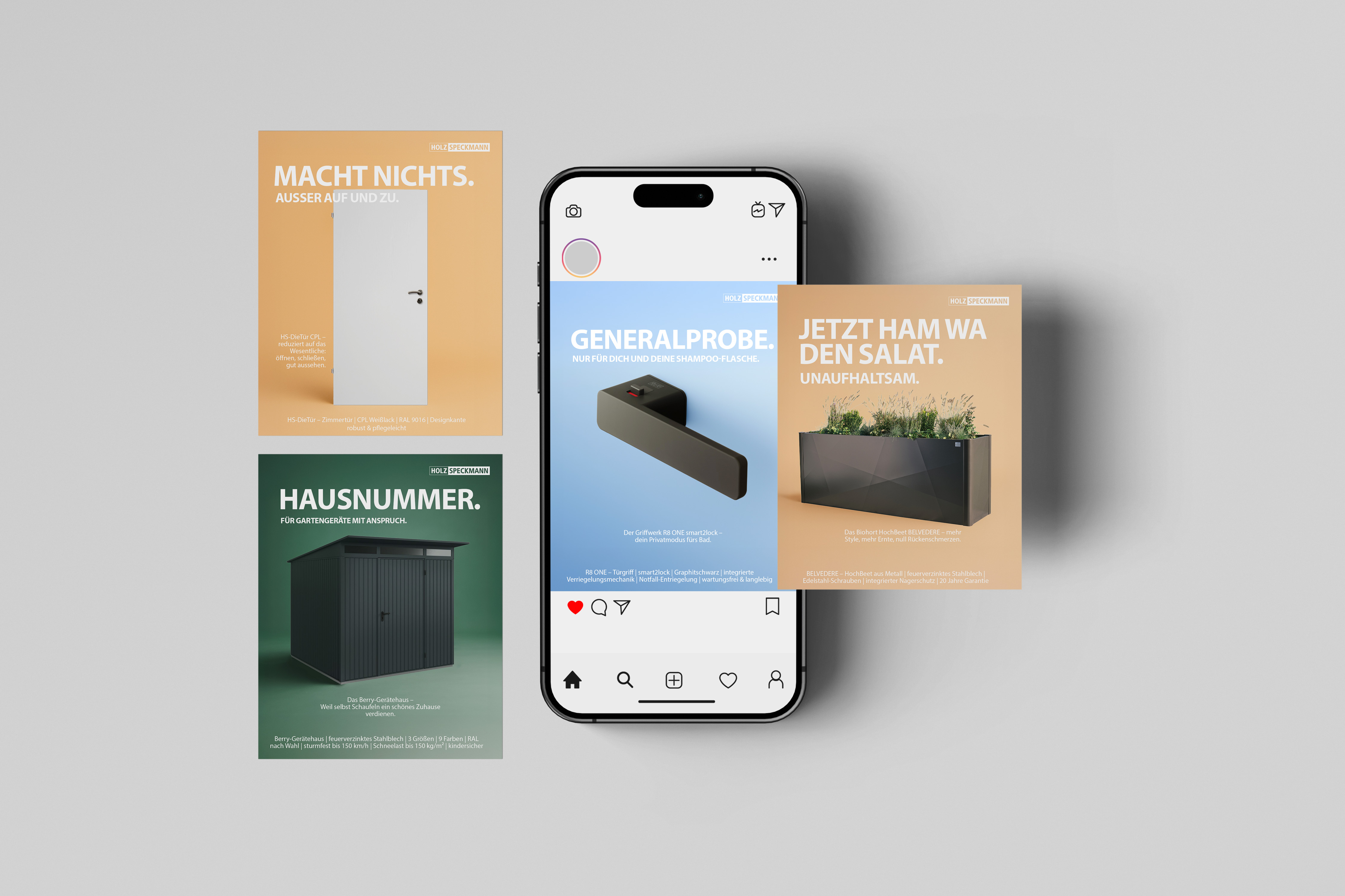 Holz Speckmann, social campaign layouts and Instagram feed