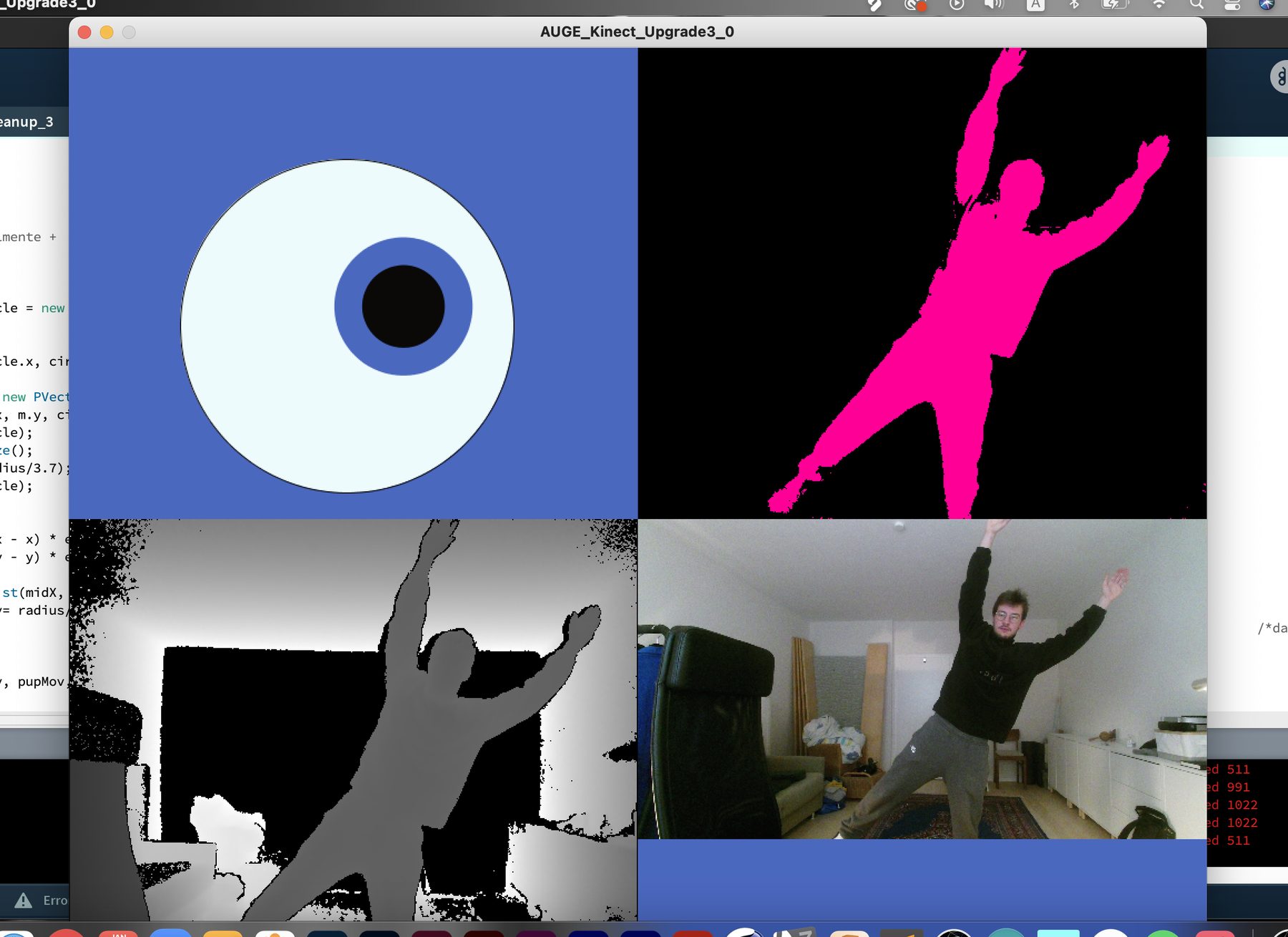 The two halves fused: depth input from the sensor driving the eye animation